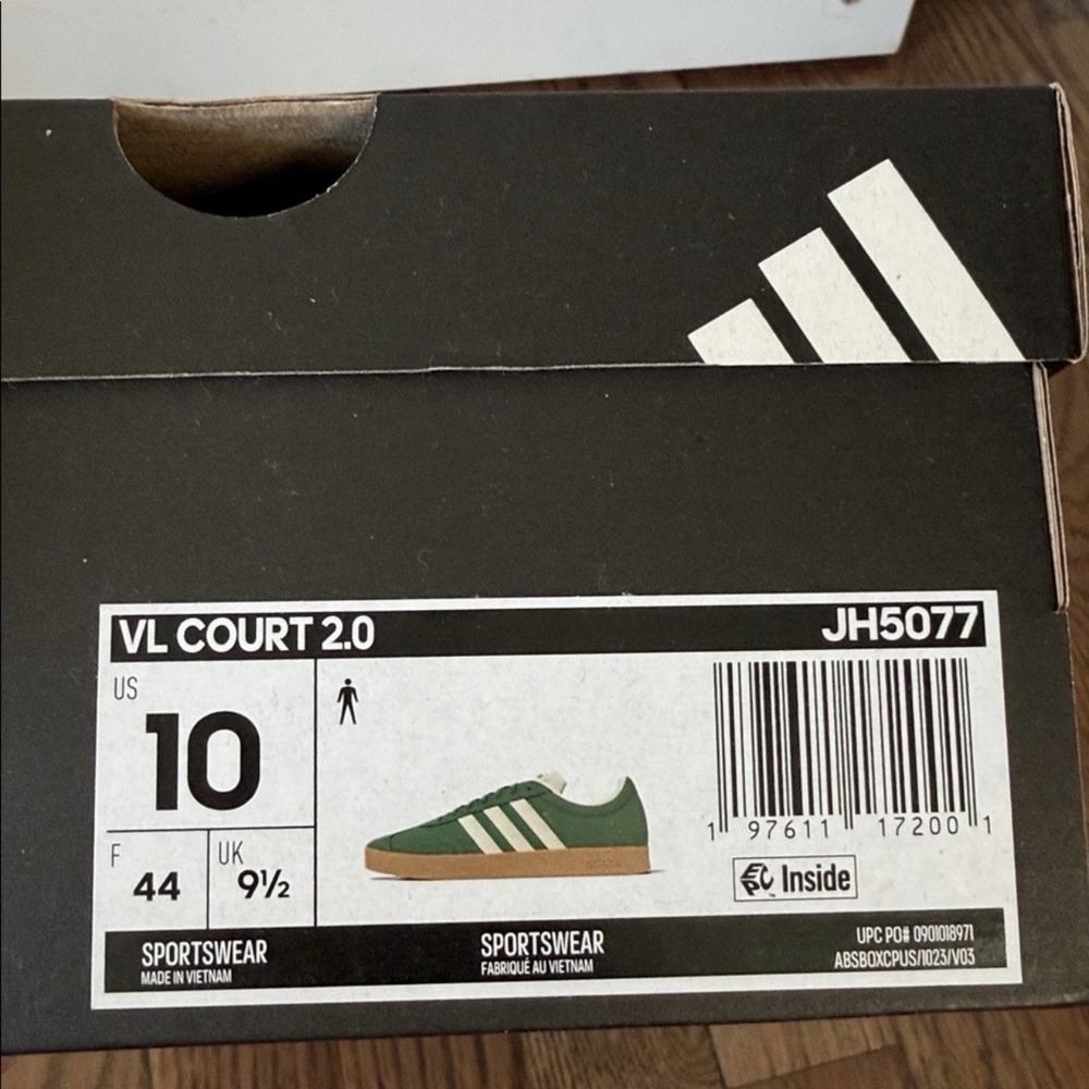 Adidas Men's 10 VL Court 2.0 Sportwear Sneakers Preloved Green Athletic Shoes - Picture 5 of 12